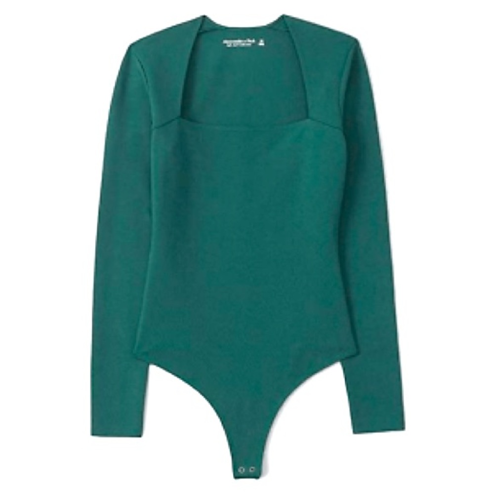 Abercrombie & Fitch Long-Sleeve Ponte Squareneck Bodysuit Teal XXL